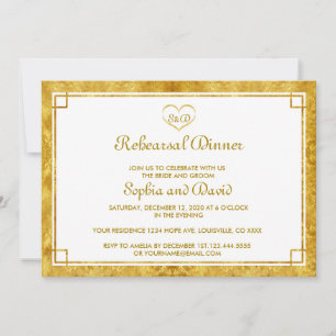 Janto Elegante Gold Foil Heart REHEARSAL Convite