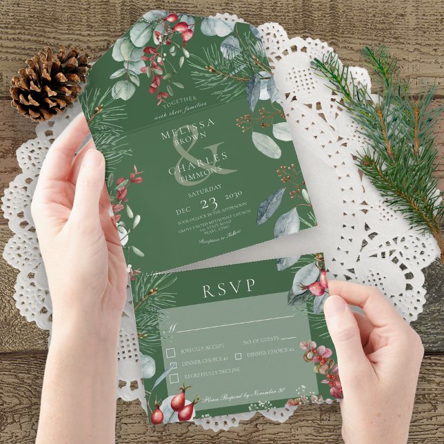 Janto Eucalyptus Green Winter Pine Berries (Also available with a QR code or without dinner selection options.)