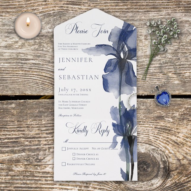 Janto Flor Íris Azul Moderno (Also available with a QR code or without dinner selection options.)