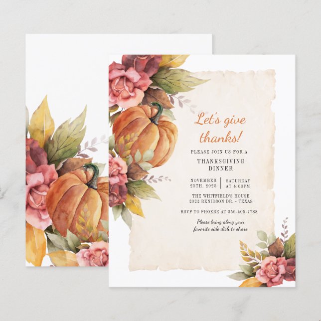 Janto Floral de Ação de Graças de Pumpkin Orçament (Frente/Verso)