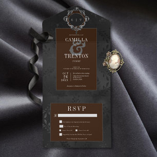 Janto Floral de Satin Preto e Castanho Gótico Escu
