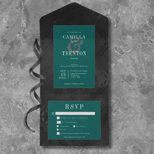 Janto Floral de Satina Preto-Teal Escuro
