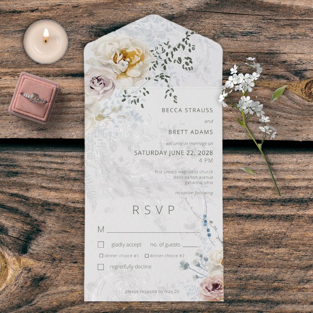 Janto Floral Moderno de Pastel de inverno congelad (Also available with a QR code or without dinner selection options.)