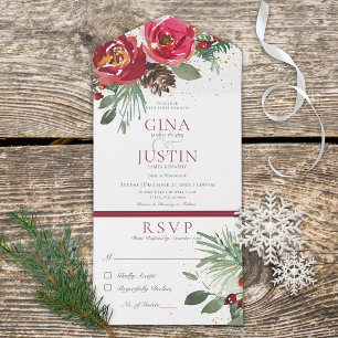 Janto Floral Russo Red & Green Winter Pine