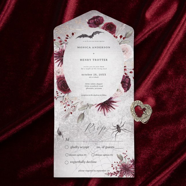 Janto Floral Rustic Black & Burgundy (Also available with a QR code or without dinner selection options.)