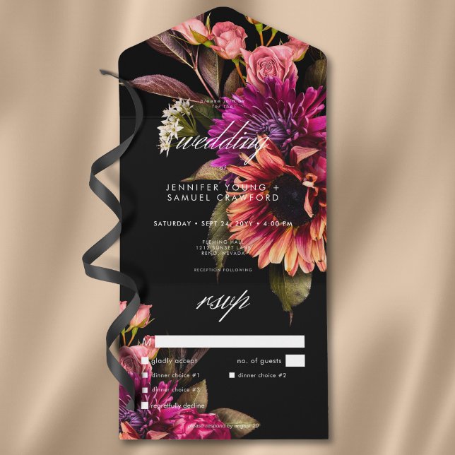 Janto Floral Sunset Elegante Moody Vibrant (Elegant Moody Vibrant Sunset Floral QR Code All In One Invitation)