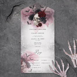 Janto Gótico Preto e Borgonha Crânio e Morcegos