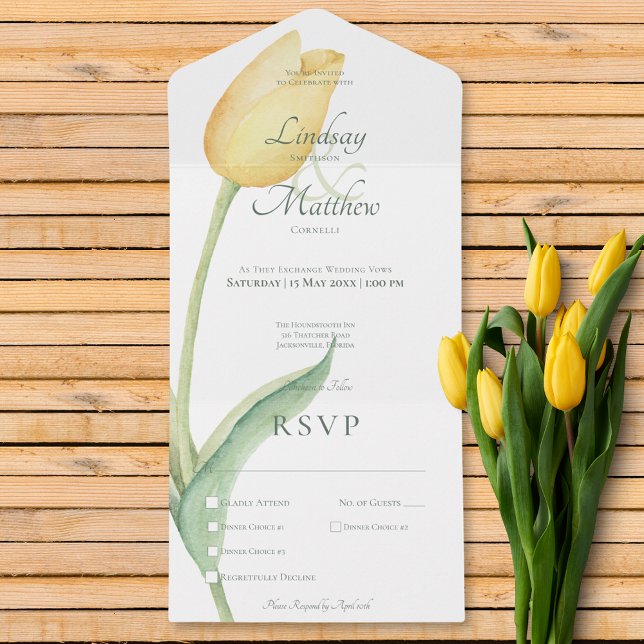 Janto Moderno Solo da Tulipa Amarela Pálida (Pale Yellow Tulip Solo Modern Dinner All In One Invitation)