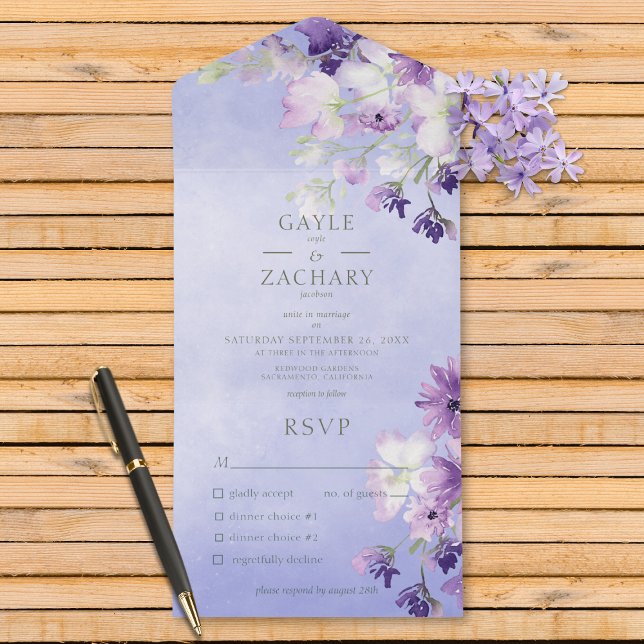 Janto Purple Boho Floral Purple (Also available with a QR code or without dinner selection options.)