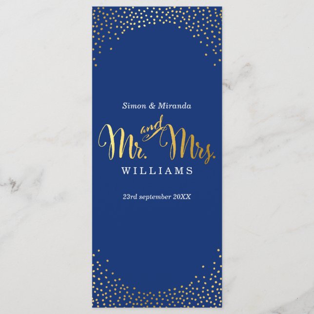 JANTO RECEPÇÃO MENU mini dourado confetti marinho  (Frente)