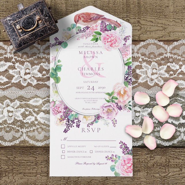 Janto Romântico de Moldura Lilac e Oval Floral Ros (Criador carregado)