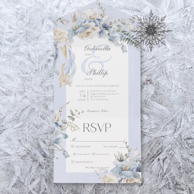 Janto Russo Winter Frosty Blue & White Floral (Also available with a QR code or without dinner selection options.)