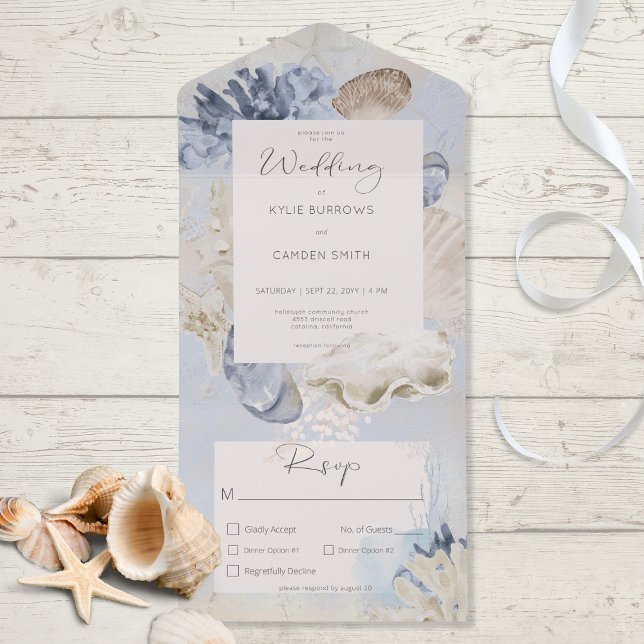 Janto Rustic Blue Ocean Beach (Also available with a QR code or without dinner selection options.)