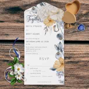 Janto Rustic Blue Yellow & White Floral White
