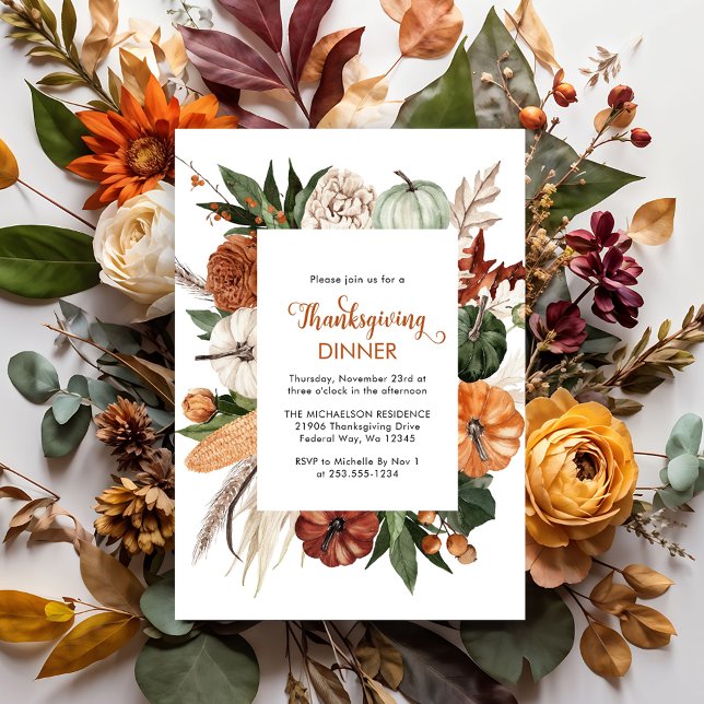 Janto Rustic de Ação de Graças Convite Pumpkin (Rustic Thanksgiving Dinner Pumpkin Invitation Postcard)