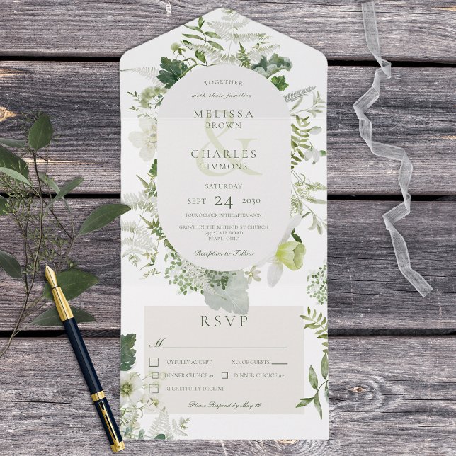 Janto Rustic Ivy Ferns & Greenery White (Also available with a QR code or without dinner selection options.)