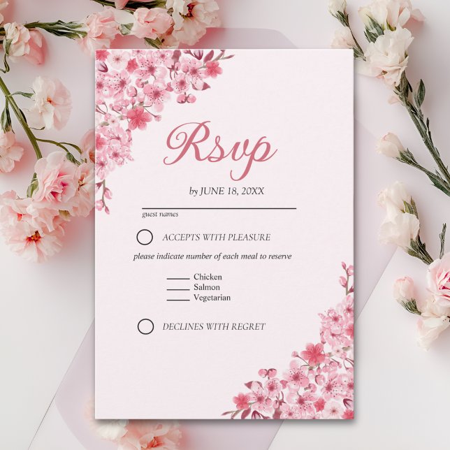 Japanese Blossom Wedding – Pink Floral RSVP (Criador carregado)