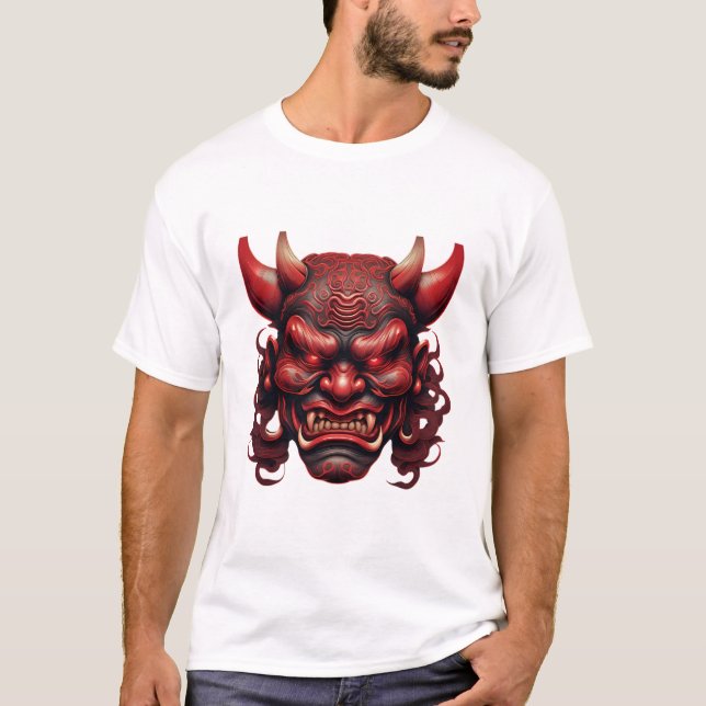 Japanese Demon Mask – Symbol of Fear and P T-Shirt (Frente)