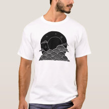 Japanese Moon Wave Minimalist Black White T-Shirt