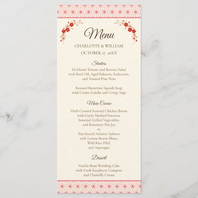 Japanese Sakura Asanoha Wedding Menu (Frente)