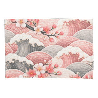 Japanese Wave Cherry Blossom Pattern Pink Coral