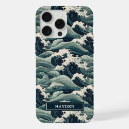 Japanese Waves Print Monogrammed