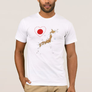 Japão Sinalizador Coração e Mapear T-Shirt