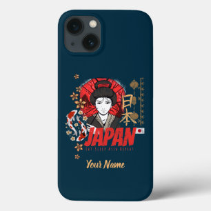 Japão Vintage Geisha com Flag Koi e Lotus Souve