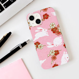 Japonês Art Pink Sakuras & Rabbits iPhone 14 Case