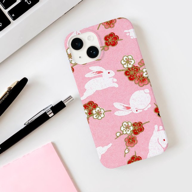 Japonês Art Pink Sakuras & Rabbits iPhone 14 Case (Criador carregado)