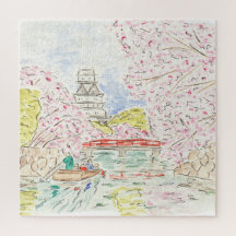 Japonês Cherry Blossoms Watercolor Quebra-cabeça