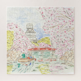 Japonês Cherry Blossoms Watercolor Quebra-cabeça