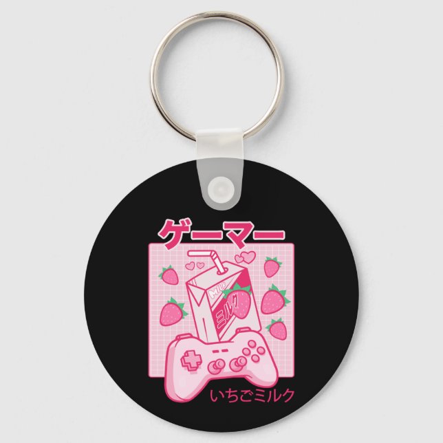 Japonês Kawaii Strawberry Milk Chaveiro Funny (Verso)