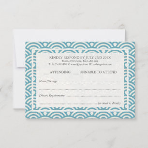 Japonês Seigaiha Waves Elegant Beach Wedding RSVP
