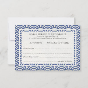 Japonês Seigaiha Waves Elegant Beach Wedding RSVP
