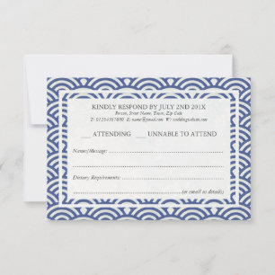Japonês Seigaiha Waves Elegant Beach Wedding RSVP