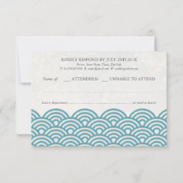 Japonês Seigaiha Waves Elegant Beach Wedding RSVP