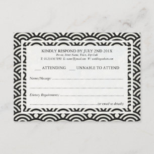 Japonês Seigaiha Waves Elegant Beach Wedding RSVP