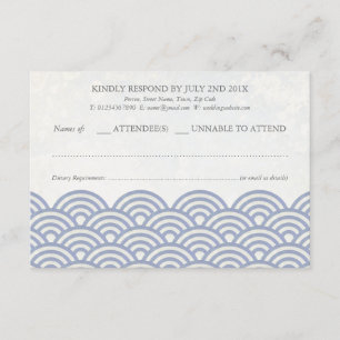 Japonês Seigaiha Waves Elegant Beach Wedding RSVP