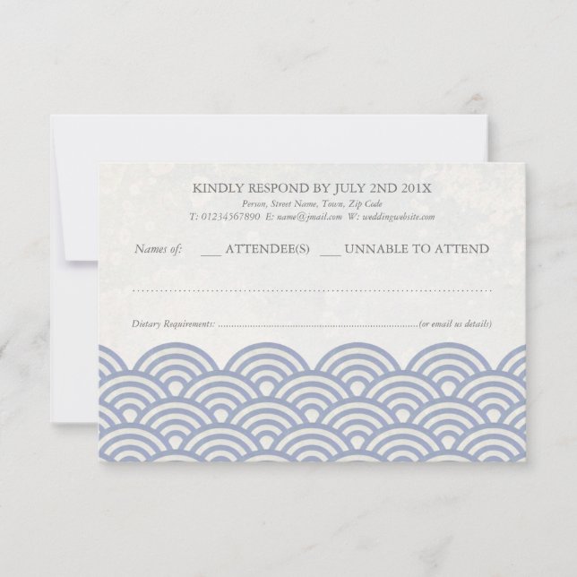 Japonês Seigaiha Waves Elegant Beach Wedding RSVP (Frente)