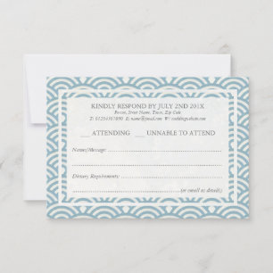 Japonês Seigaiha Waves Elegant Beach Wedding RSVP