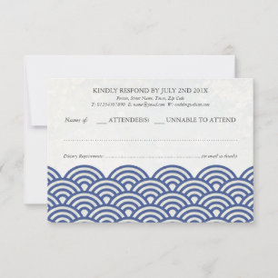 Japonês Seigaiha Waves Elegant Beach Wedding RSVP