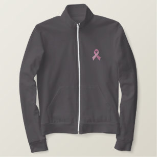 Jaqueta Esportiva Bordada Fita cor-de-rosa - consciência do cancro da mama