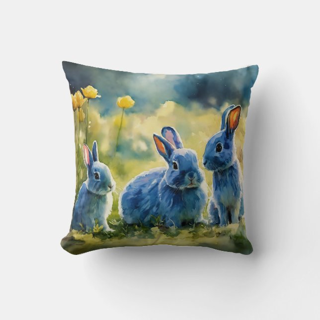 Jardim Blue Bunny: Almofada em Estilo Aquarela (Frente)