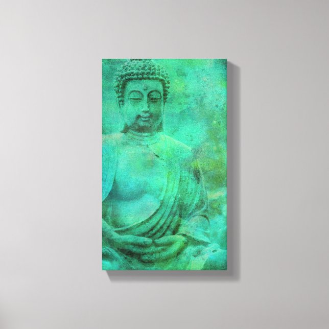 Jardim Buddha Zen na Canvas de tons azuis e verdes (Frente)