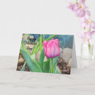 Jardim de Flores de Tulipa Rosa Arte Cartão do Dia