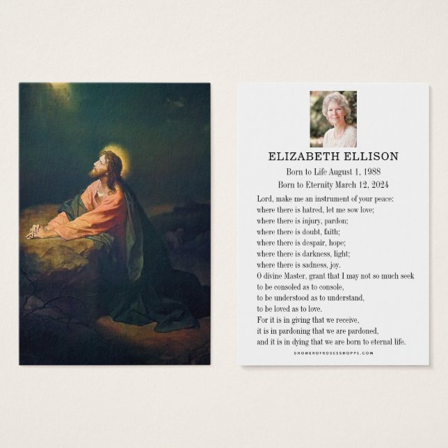 Jardim de Jesus de Gethsemane Cartão Funeral de Or (Frente & Verso)