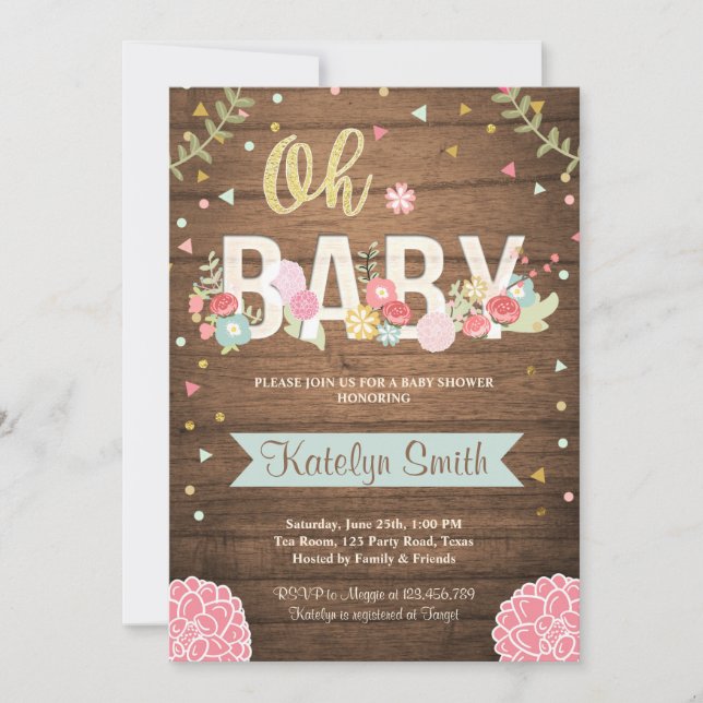 Jardim de madeira rústico floral do convite do chá (Frente)