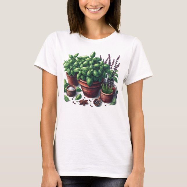 Jardim de Manjericão Plantas Dama T-Shirt (Frente)