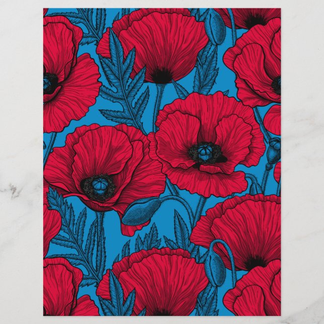Jardim de papoila vermelho em azul (Frente)
